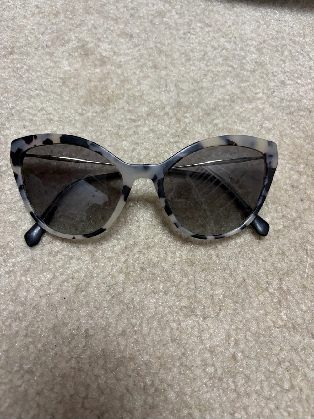 Miu Miu Black and White Tortoiseshell Cat-Eye Sunglasses